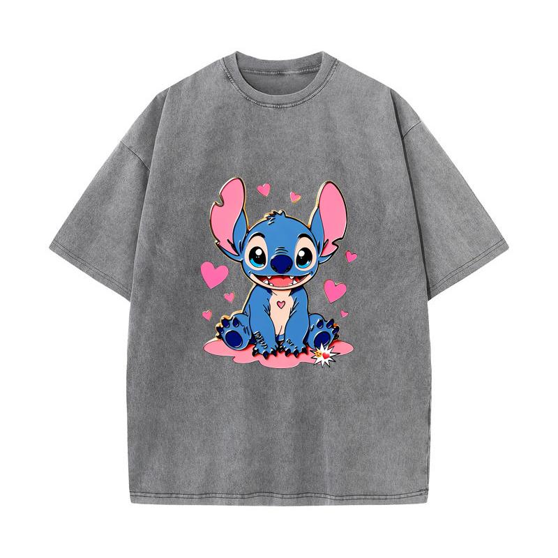 SX-38 MINISO 2026 Summer Vintage Wash Printed Pure Cotton Shoulder Style Men's and Women's Round Neck Short Sleeved Couple T-shirt