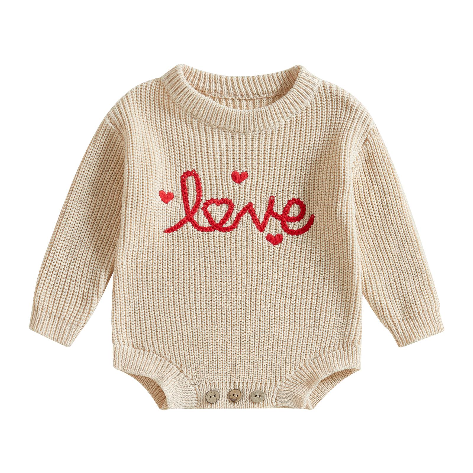 

Детский комбинезон на День святого Валентина с длинными рукавами и круглым вырезом, вышитыми буквами, трикотажный комбинезон для новорожденных 6-9 Months бежевый