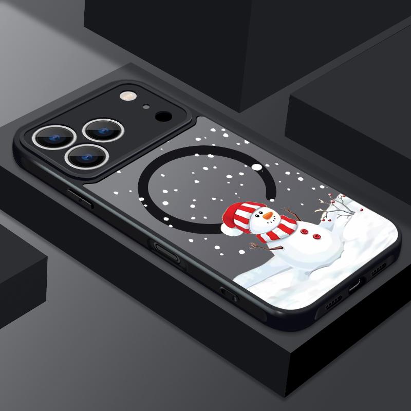 Christmas Snowman Print Magnetic Phone Case For iPhone Air 17 16 15 14 Pro Max 13 12 Pro Max 11 16 Plus Shockproof Acrylic Cover
