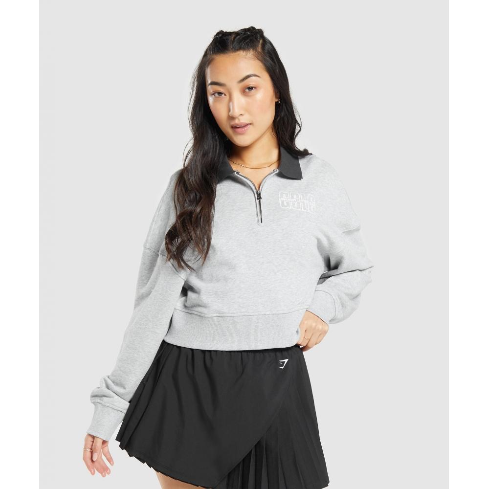 GYMSHARK Outline Graphic Oversized 1 4 Zip Pullover Light Grey Core Marl B6A3C GBCN