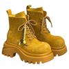 European Thick-soled Heightening Martin Boots Women's 2025 Autumn New Versatile Big Head Lace-up Small Locomotive Boots Short Boots