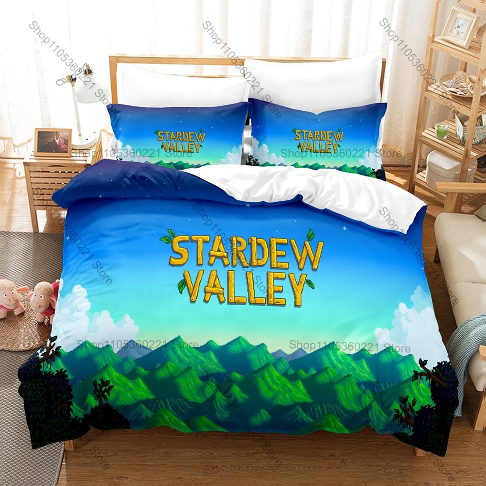 Stardew Valley 3PCS Bedding Set, Duvet Cover + 2 Pillowcases, Farm Game Print Soft Microfiber for Gaming Fans