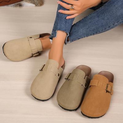 Damtofflor Stängd tå Ko mocka Läder Träskor Tofflor Dam Retro Mode Trädgård Mulesandaler Sommar Nya Träsko Slide Dam