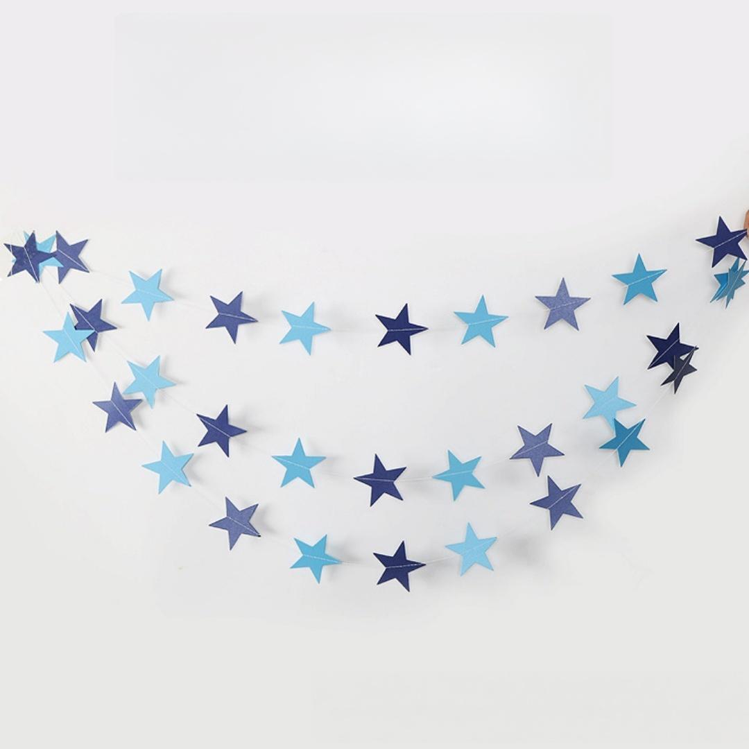 

1PC 4m/157.48inch Star 7cm Paper Stars Streamer Glitter Bunting for Birthday Party Decoration Room Decor Shower Supplies 4m синій
