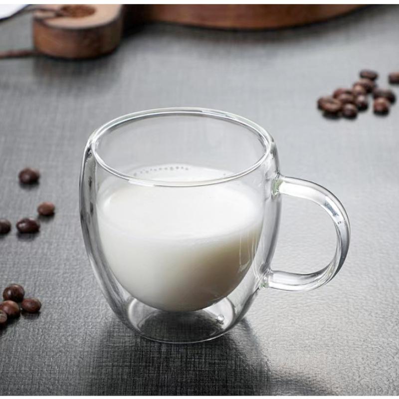 Çift Katmanlı Şeffaf Cam Bardak Yüksek Borosilikat Cam Meyve Suyu Süt Isıya Dayanıklı Kahve Bardağı Saplı Yuvarlak Yumurta Şeklinde