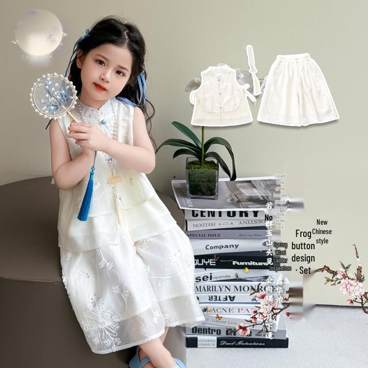 2025 New Summer Chinese-Style Hanfu Qipao Set for Girls