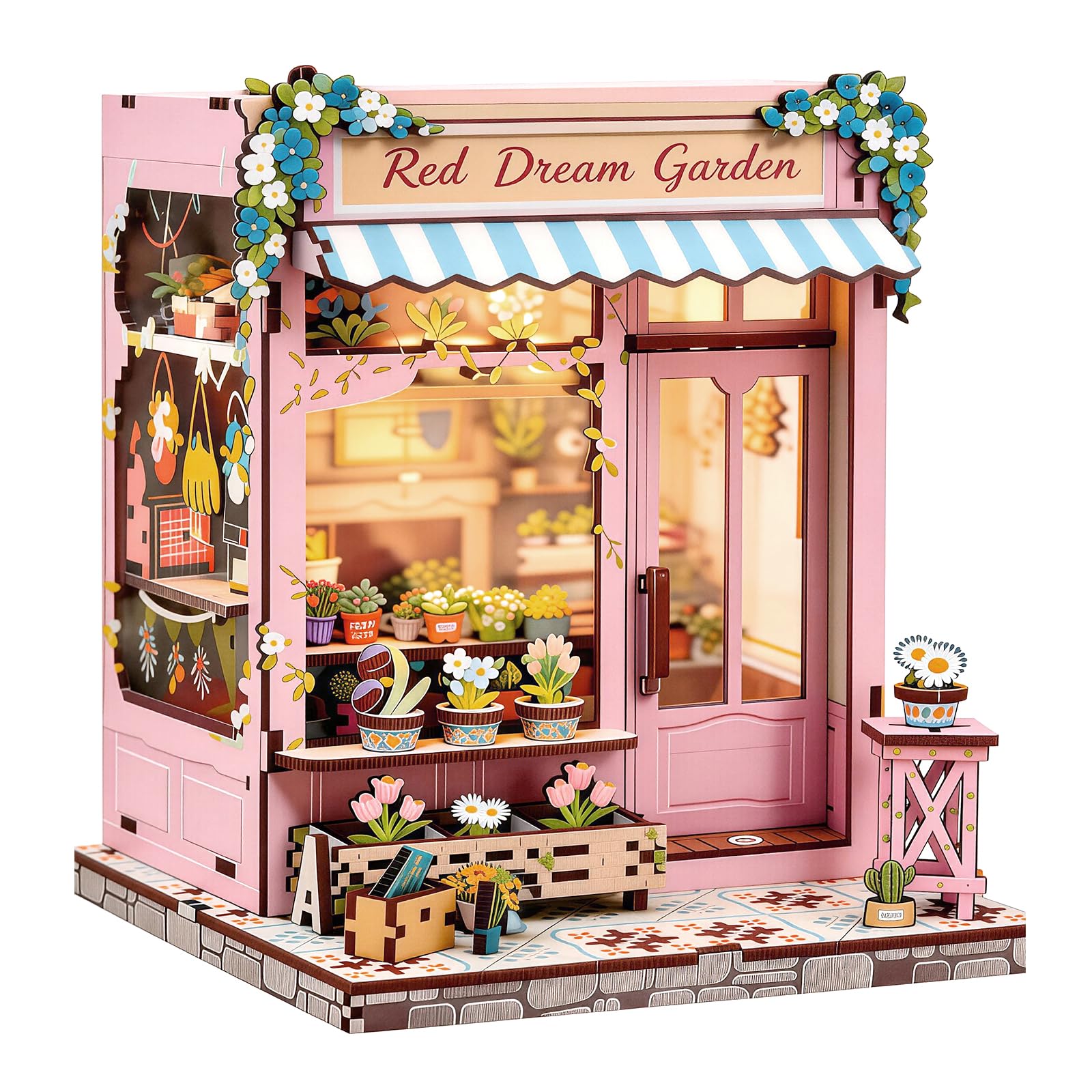DIY Book Nook Kit Miniature Dollhouse Bookshelf Insert with LED Lights 3D Wooden Puzzle Assembly Model Book Nook Interior Bookshelf Decoration Gift