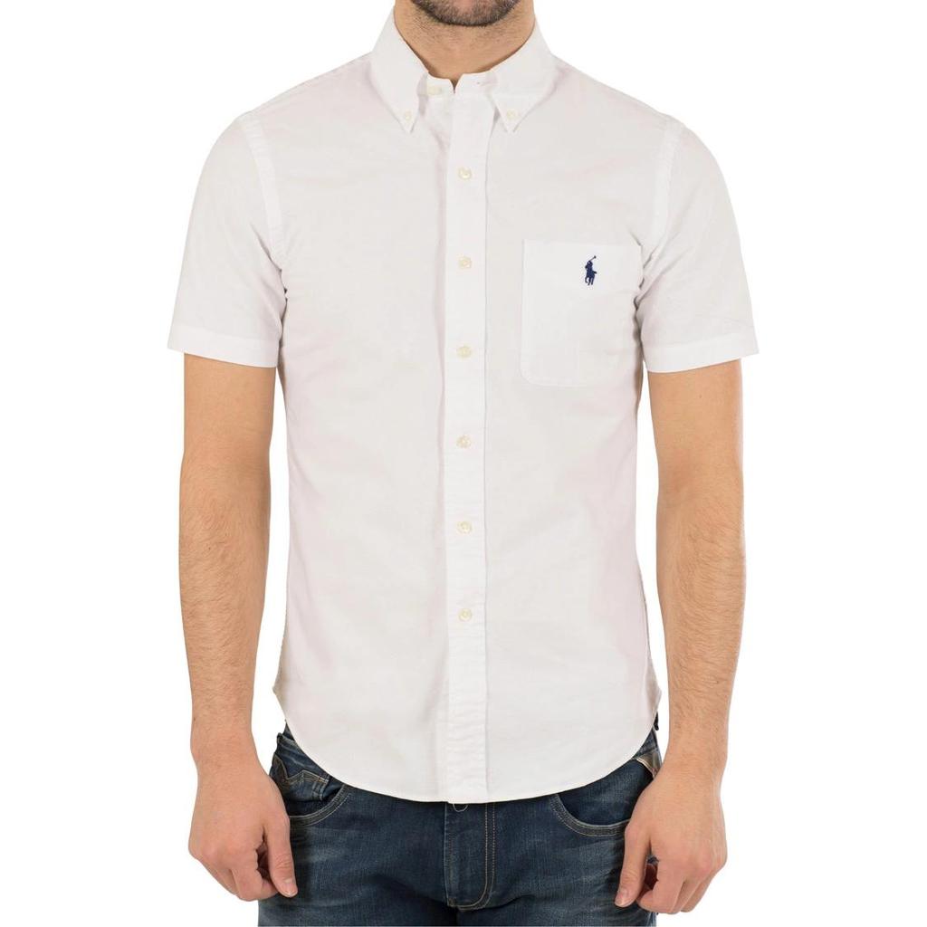 Polo Ralph Lauren Solid Logo Polo Collar Single-Breasted Short Sleeve Shirt Men shirts White 710691428-005