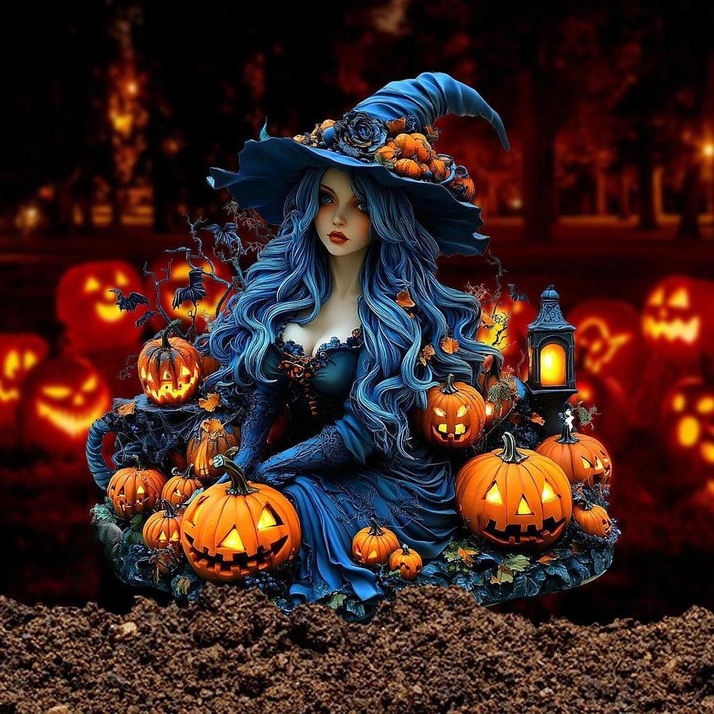 2D Acrylic Flat Garden Stake for Girl Halloween Decorative Plaque Fence Backyard Sidewalk Patio