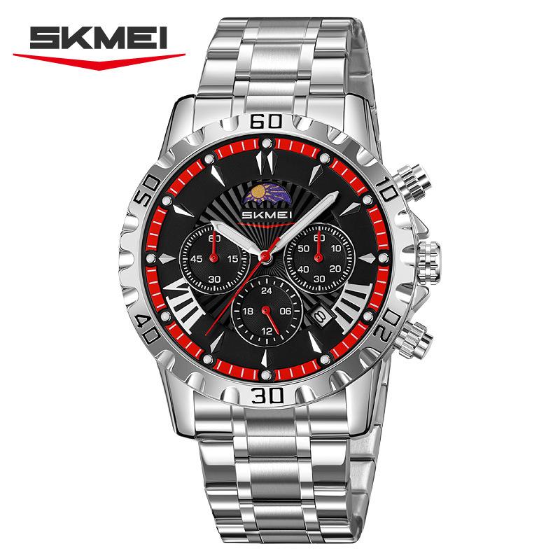 

Кварцевые часы для мужчин, водонепроницаемые, светящиеся, наручные часы, Reloj Chronograph, 3 циферблата, часы из нержавеющей стали с коробкой чёрный/серебряный