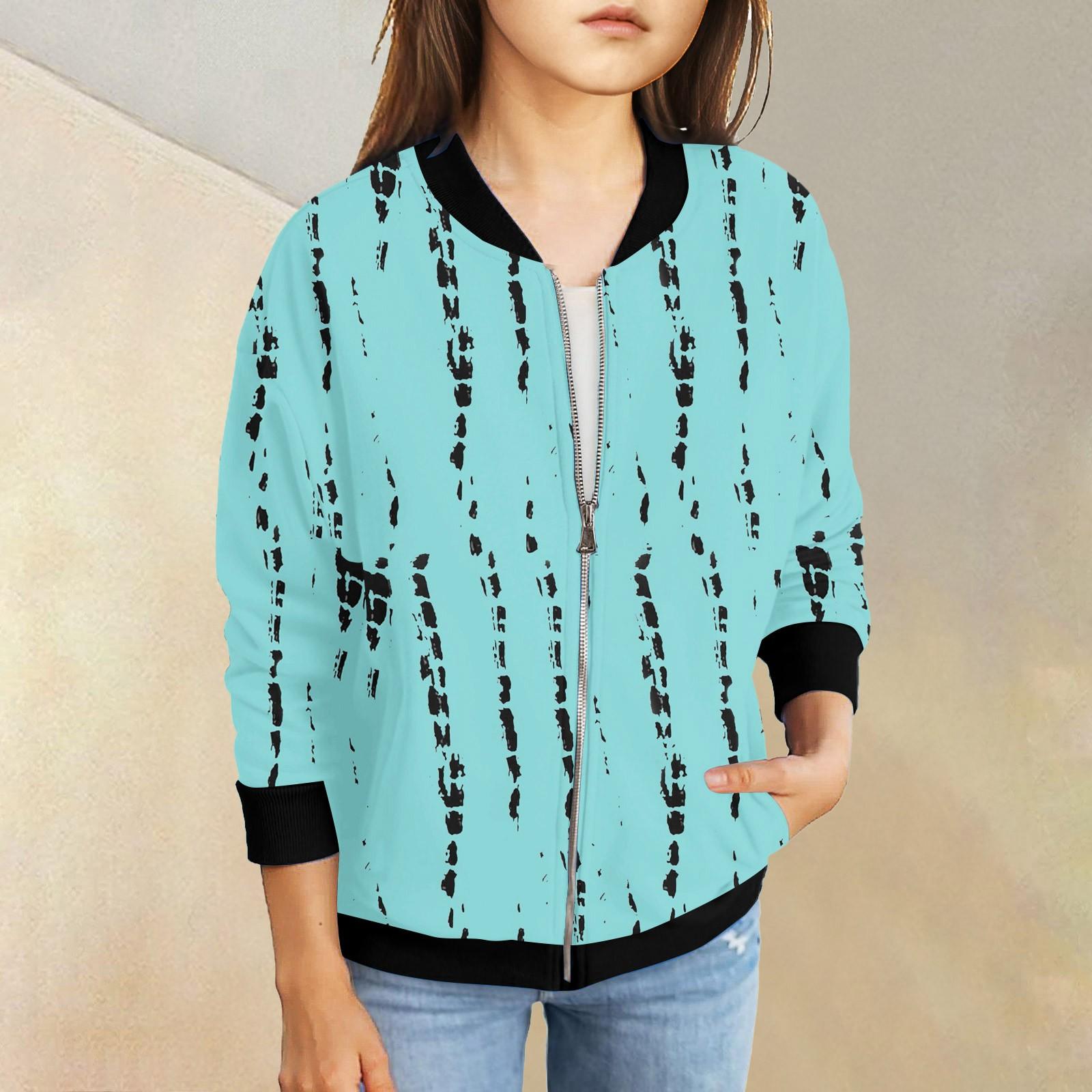 

Куртки на молнии для девочек, детские осенние толстовки с длинными рукавами, верхняя одежда с карманами 5-15 лет 120 светло-синий