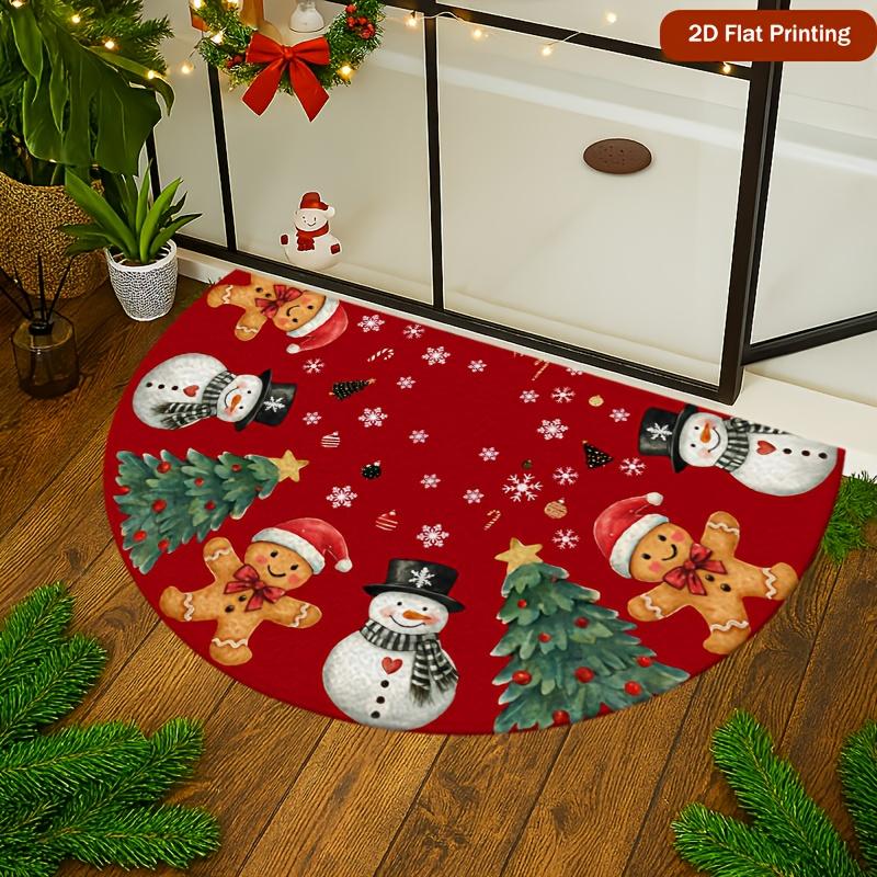 1Pcs Gingerbread Snowman Semi Circle Welcome Doormat Non-Slip for Outdoor Patio Porch Kitchen Bathroom Entryway Floor Mat