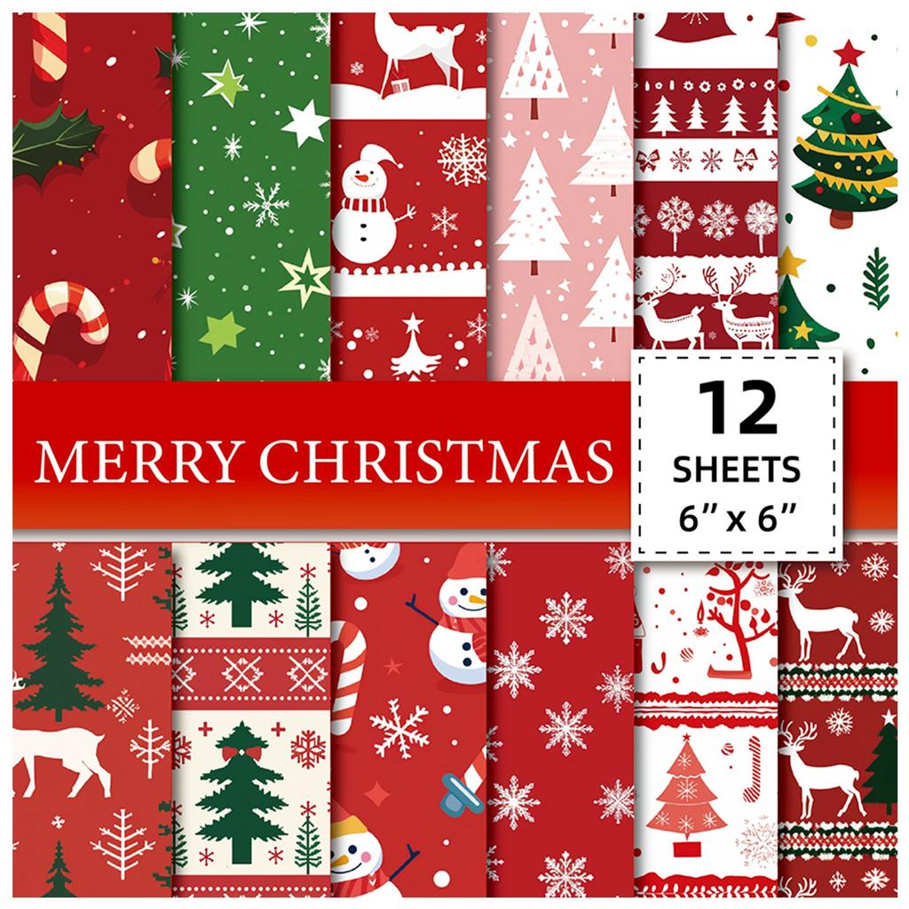 Christmas Patterned Paper Set, Decorative Paper For Card Making, Crafting, Scrapbooking, Decoration12pcs