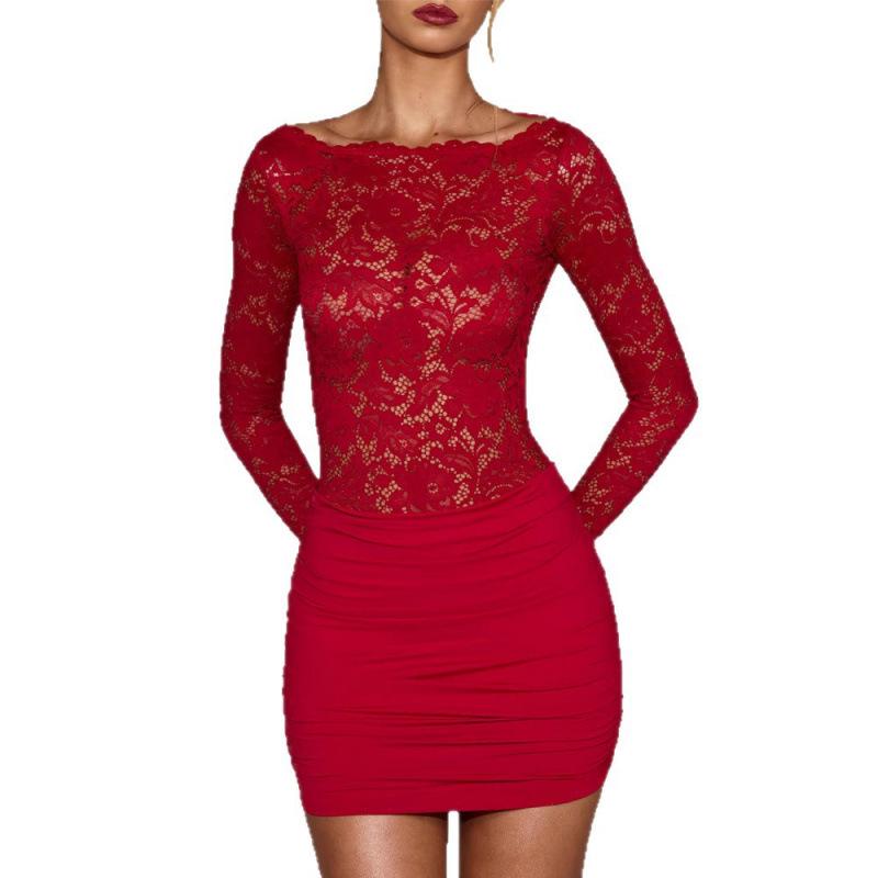 Elegantes rückenfreies eng anliegendes Abendkleid aus Spitze mit Cut-Out-Design und langen Ärmeln für Damen