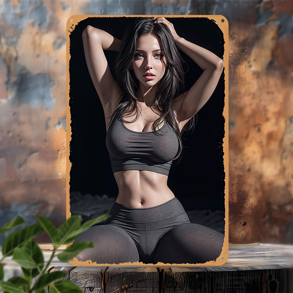 

HD Metal Tin Sign Fitness Beauty In Grey Activewear Poster Vintage Wall Art Decor for Gym Man Cave Bar Home 20x30cm（7.8x11.8inch）