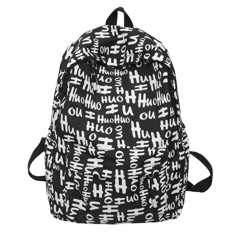 Женский школьный рюкзак с буквенным принтом, студенческий рюкзак большого объема чёрный