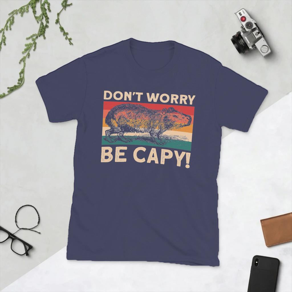 Capybara Unisex T Shirt Dont Worry Be Capy Novelty Tees Short Sleeve O Neck TShirt Pure Cotton Graphic Printed Clothes