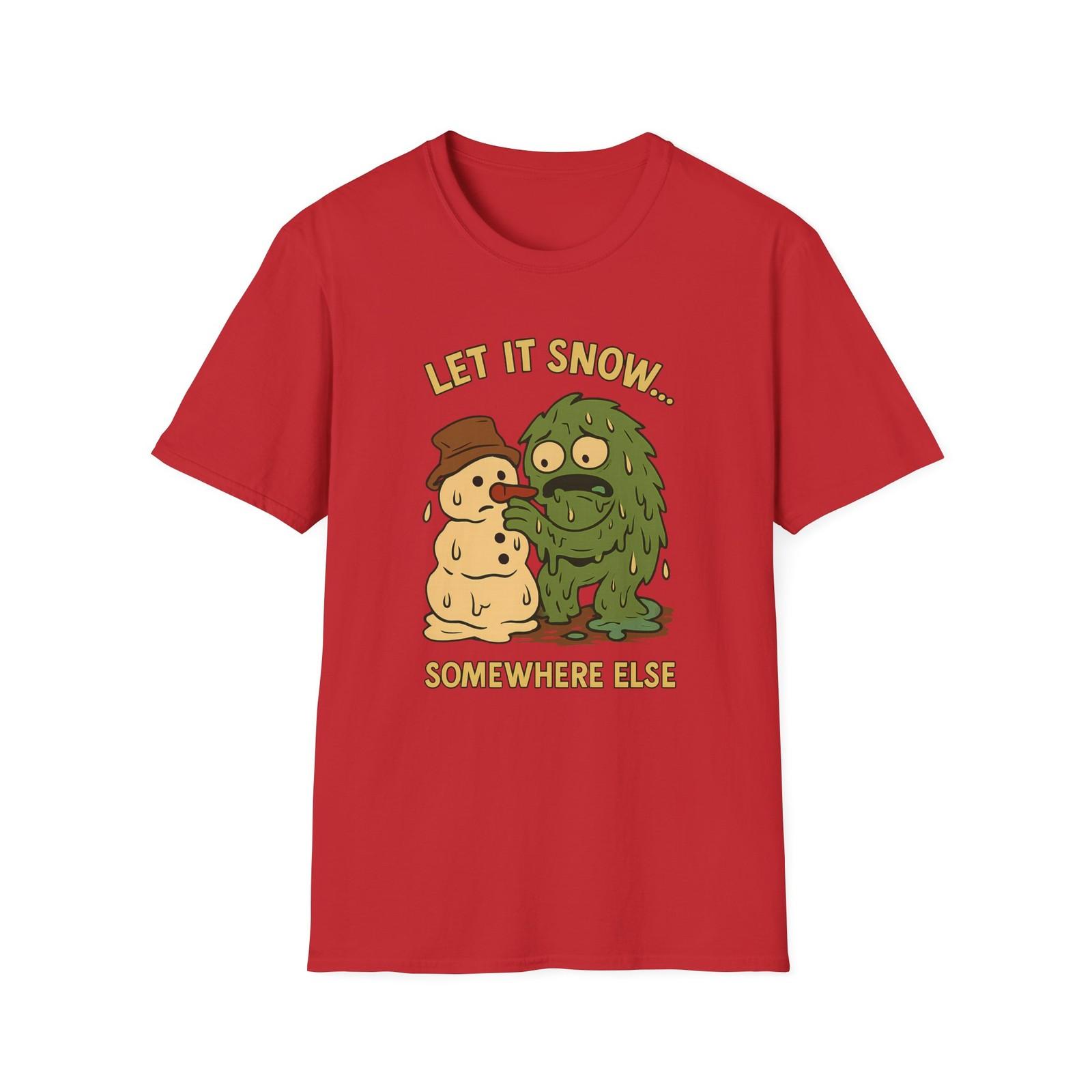Unisex Softstyle T-Shirt Mens Womens Tees Top Let It Snow Funny Christmas Melting Monster Snowman L