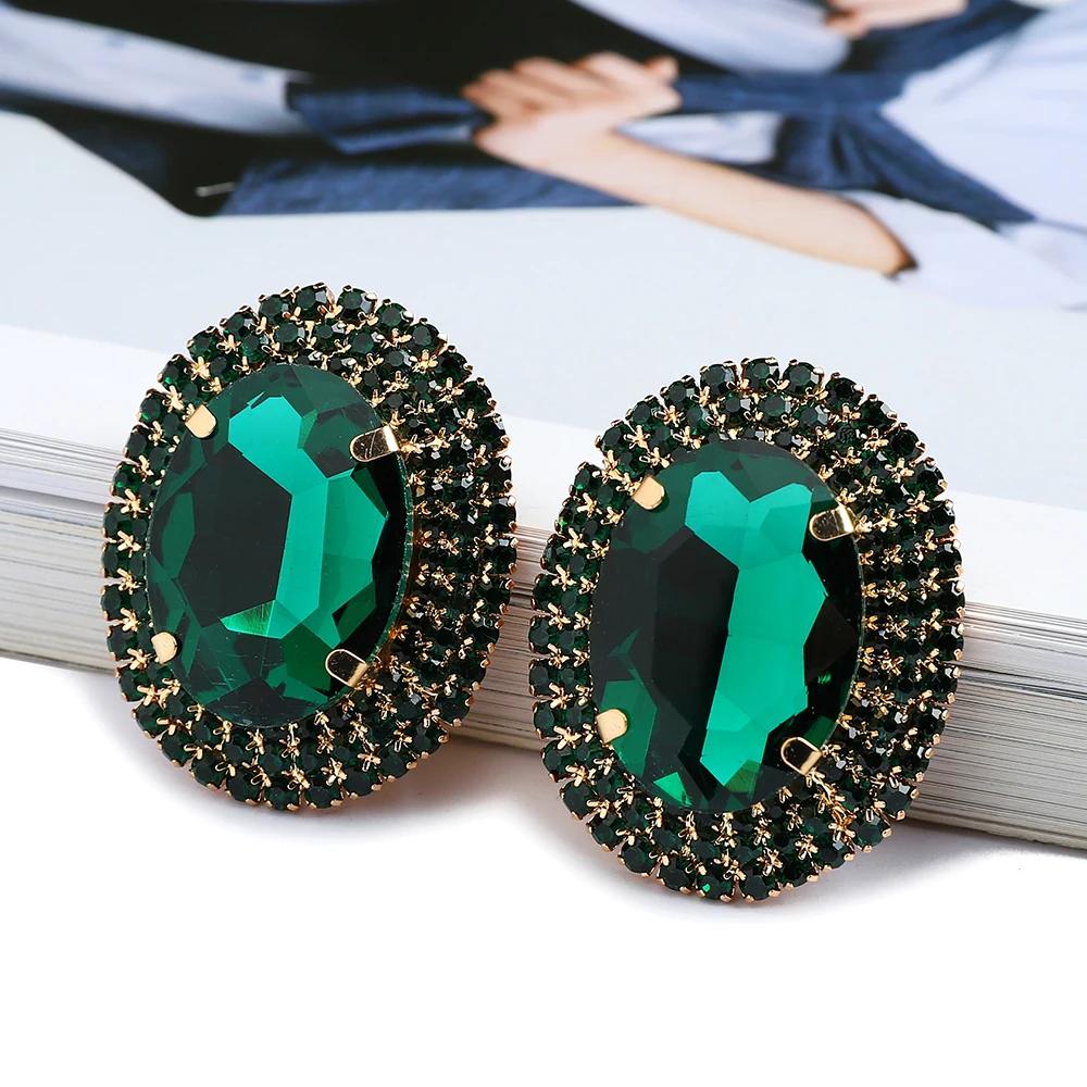 

Pendientes Vintage Charm Sparkly Glass Crystal Big Stud Earrings For Women Luxury Design Unique Female Holiday Zircon Gift зелений