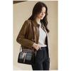 Women's Textured Leather Top-Handle Crossbody Bag Multi-Pocket Design Casual Shoulder Bag