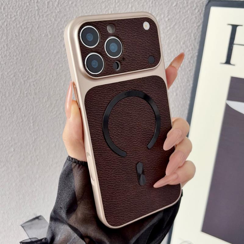 For Magsafe Magnetic Solid Color Matte Soft Border PU Leather Phone Case For 17 Pro Max 15 14 13 12 16 Pro Max Back Cover