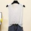 2023 Shiny Silk Sleeveless V-Neck Women's Vest - Spring/Summer New Style, Loose Fit with Hot Diamond Sling Knitted Design