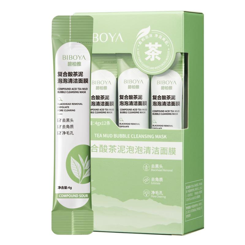 Tea Mud Bubble Mask Tiefenreinigende Gesichtsmaske zur Porenverkleinerung mit komplexen Säuren zur Entfernung von Mitessern und Verengung der Poren
