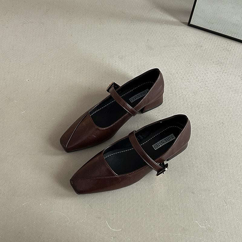 One-word Buckle Thick Heel Light Mouth Retro Temperament with Skirt Mary Jane Shoes Summer Temperament Square Head Single Shoes Women's Shoes
