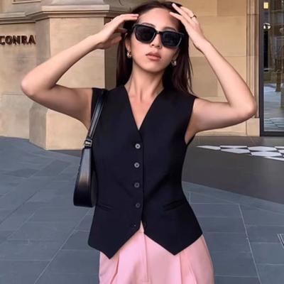 Women's Blazer Vest Sleeveless Lapel Button Front Slim Fit Tailored Waistcoat