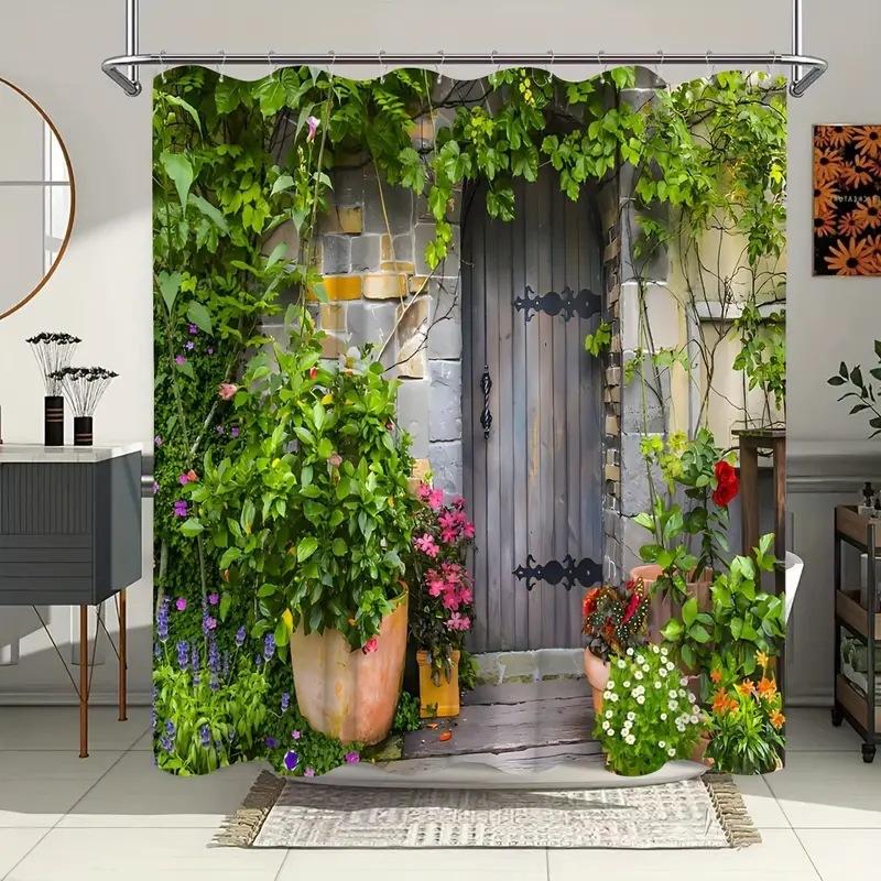 Romantic Rose Artistic Conception Series Digital Printing Shower Curtain Set Floor Mat Toilet Seat Four-Piece Set