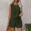 Women's Summer Solid Colour Vest Sleeveless Top Shorts Set