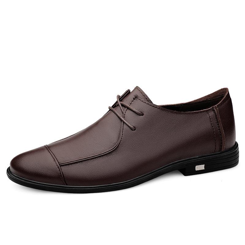 Spring & Autumn Men's Height Increasing Genuine Leather Lace-up Casual Shoes - Soft Sole, Large Size