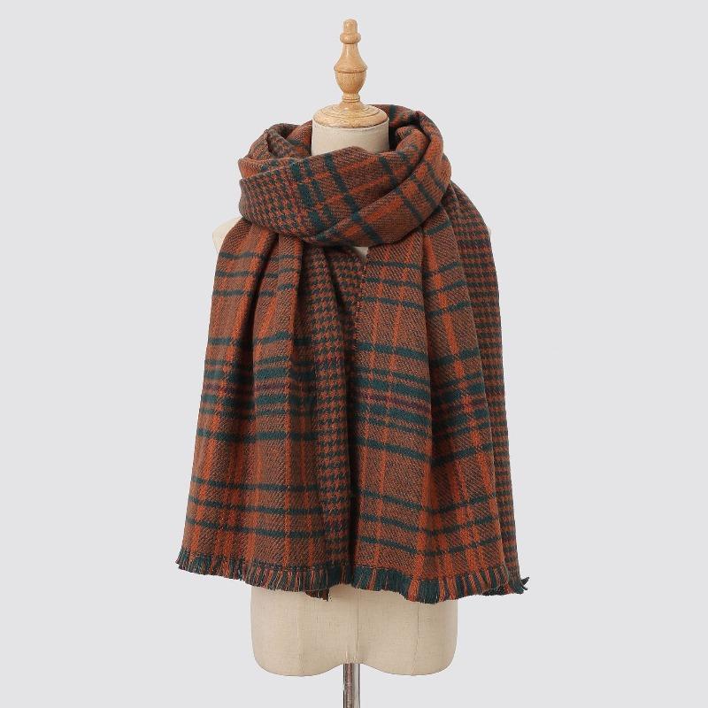 Plaid contrasting color thickened scarf women's imitation cashmere high-end sense versatile warm scarf autumn and winter new scarf