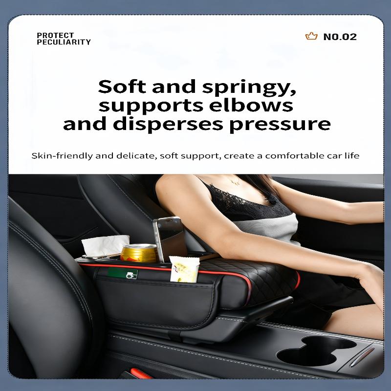Car Center Console Armrest Cushion PU Leather Mat Memory Foam Support Universal Fit for SUVs and Sedans