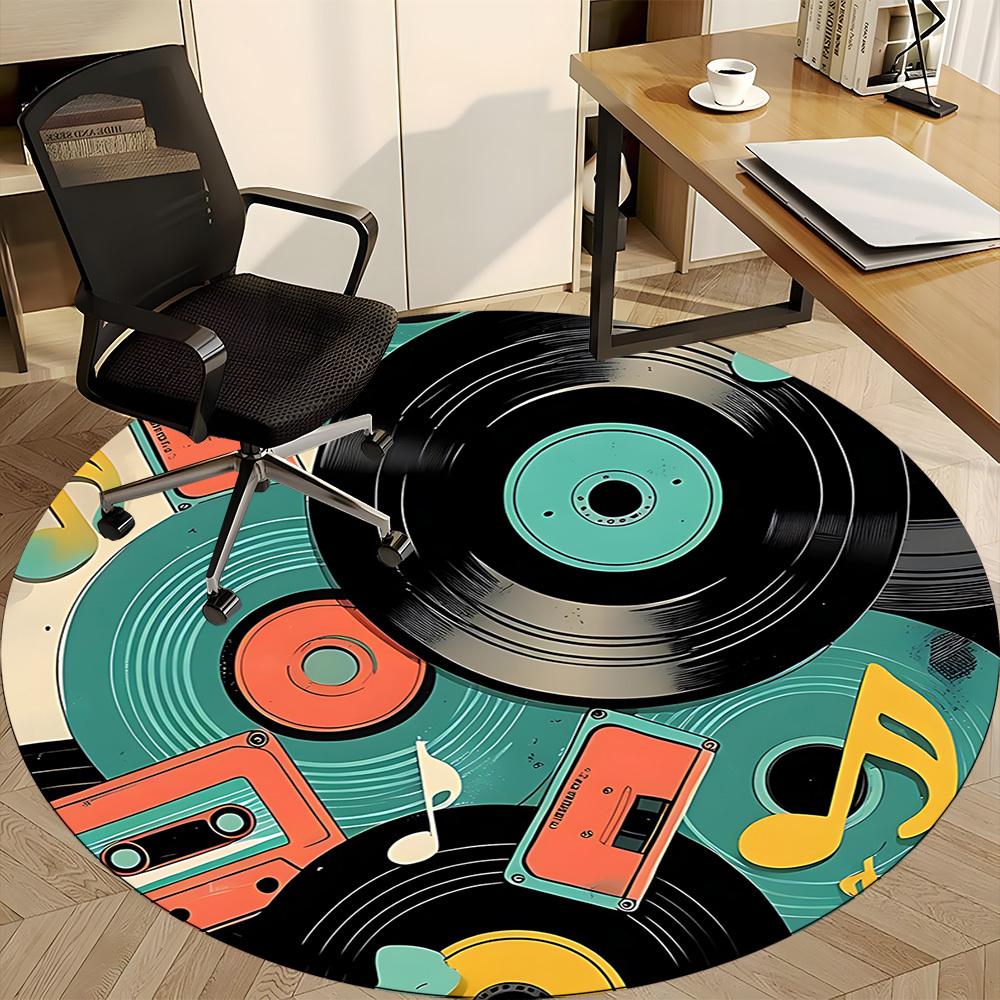 1pc Music Retro Office Round Area Rug, Indoor Mat Suitable ForOffice, Under Office Chairs Bedroom Living Room Home Decor T168