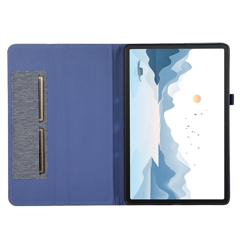 

For Lenovo Tab P12 Case Cloth Texture Leather Tablet Cover with Card Holder Blue