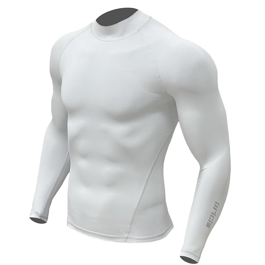 

Спортивное компрессионное термобелье для длительных тренировок с высоким воротом, быстросохнущее компрессионное силовое базовое спортивное [Briclo] мужское, с рукавами, весна, лето, [защита от УФ-лучей, белый