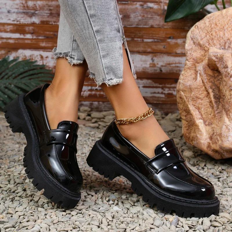 Patent Leather Loafers Women Spring 2025 Thick Bottom Platform Casual Shoes Woman Slip On Soft Sole Moccasins Mujer