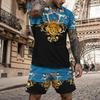 Summer Men's T-Shirt Set Gold Pattern 3D Print T-shirt Shorts 2-piece Set Elegant Casual Clothes Street Baroque T-shirt top