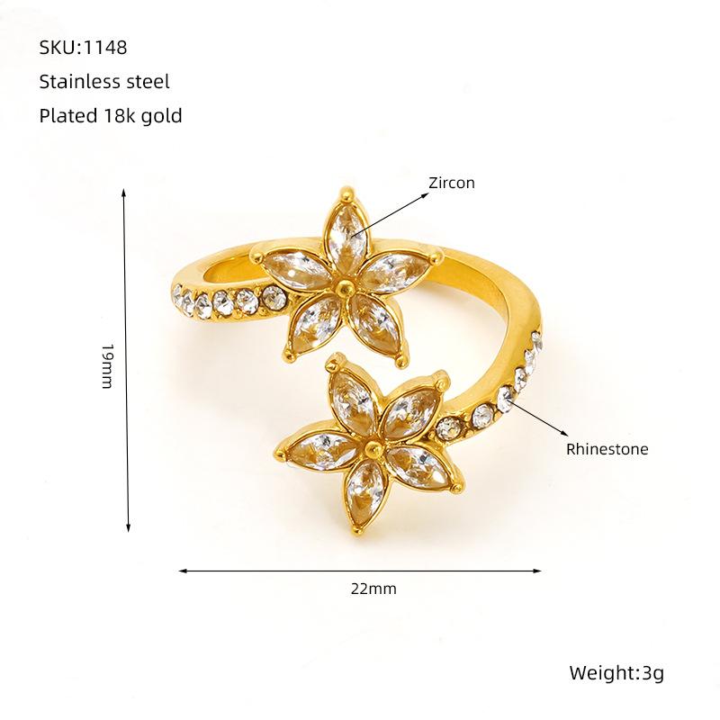 2026 Fashion Diamond Leaf Ring Women s Light Luxury High Sense Niche Design Flower Opening Ring Resizable