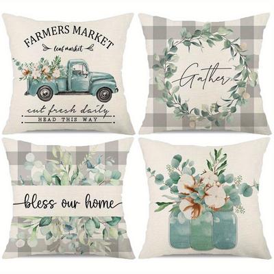 Rustikale Grünpflanzen & Blumen Bauernhaus KissenbezügeWohnzimmer Sofa Kissenbezug, weich und bequem, Schlafzimmer Raumdekoration