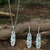 Vintage Boho Ethnic Jewelry Sets for Women Silver Hollow Filigree Round Feather Turquoise Pendant Necklace Earrings Set