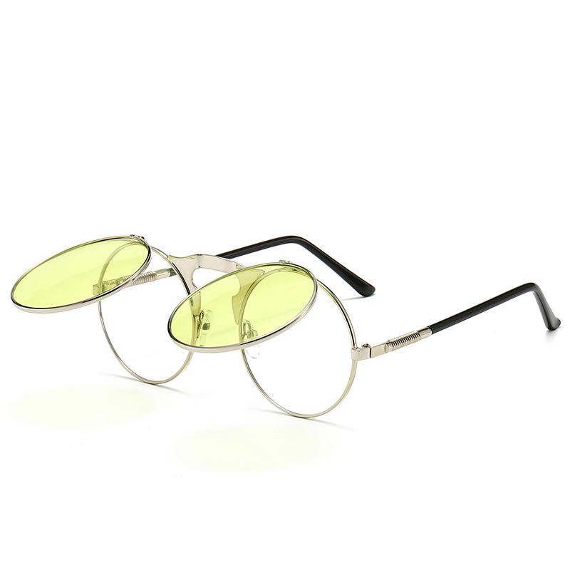 Vintage Steampunk Round Sunglasses Men Women Luxury Alloy Punk Glasses Men Fashion Metal Retro Clamshell Sun Glasses UV400