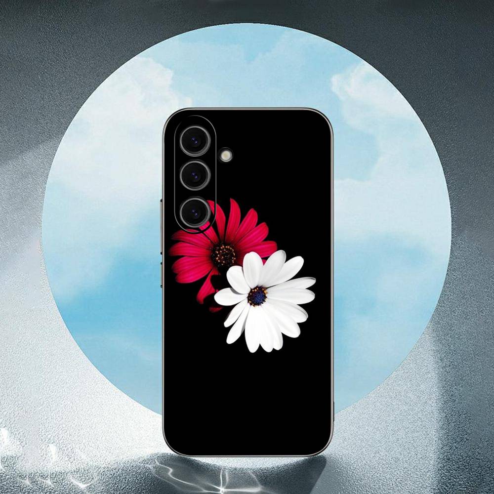 Daisy Flower For Samsung Galaxy S23 S24 S25 Ultra S22 Plus S21 Black Soft Case Waterproof Soft Case