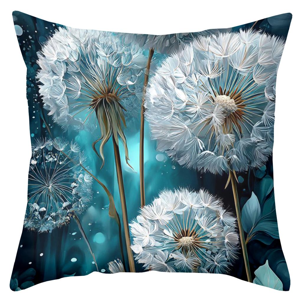 Blue Dandelion Patterned Cushion Covers For Home Decor Polyester Pillowcase, Sofa Decorative Cushion Cov Headboard Pillow