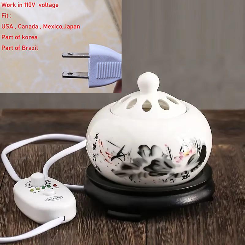 Plug-in 110V/220V Lotus Essential Oil Furnace Ceramics Electric Sandalwood OUDH Powder Incense Burners Meditation Fragrant Stove