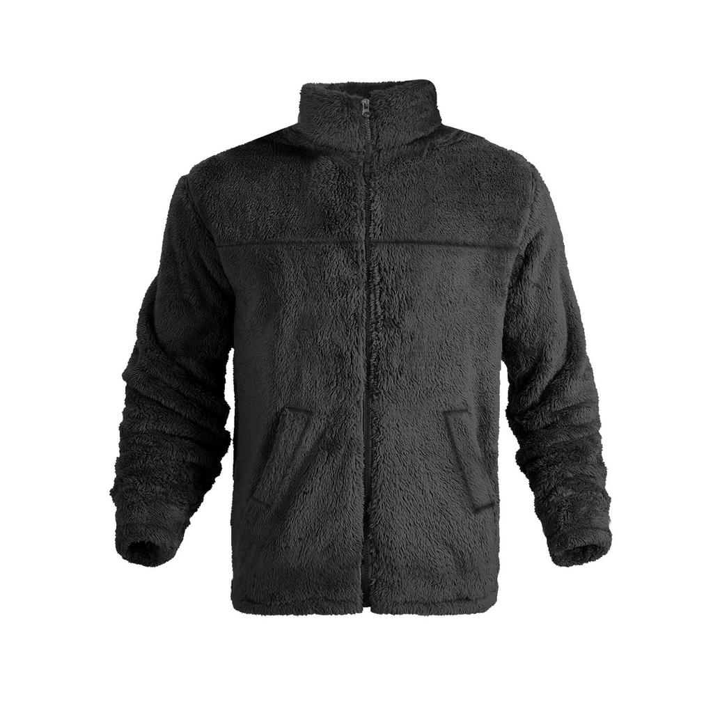 Men's Casual Solid Color Stand-up Collar Fleece Jacket, Men's Loose Zipper Long-sleeved Fleece Jacket