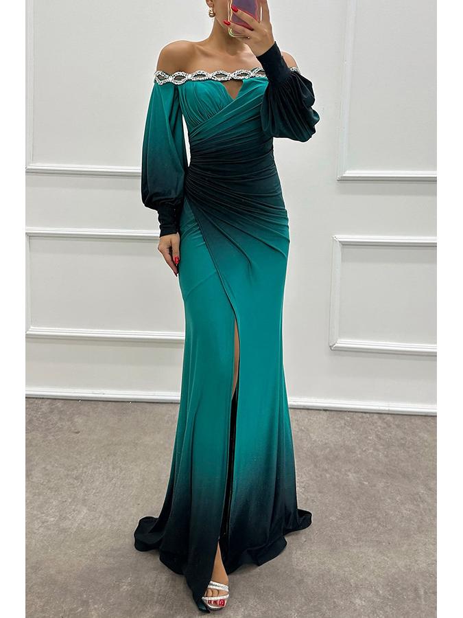 2026 Autumn/Winter One-Shoulder Printed Dress - Long Sleeve Casual Party Wear for Women