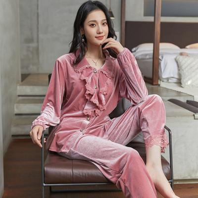 Höst Sammet Pyjamas Söt Vardaglig Pyjamas Set Långärmad Byxdräkt Nattkläder Intim Underkläder Velour Lös Loungewear