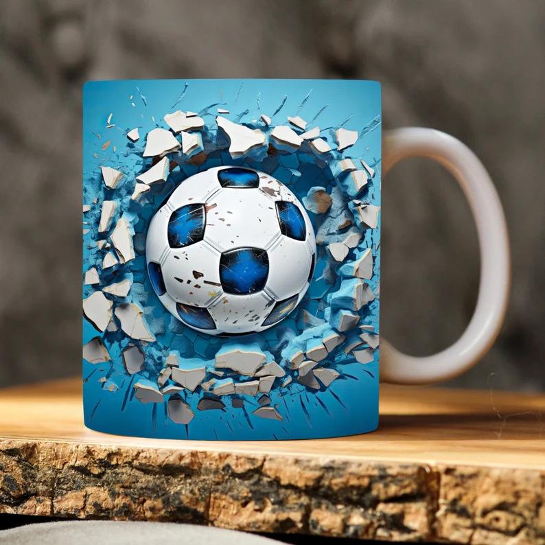 3D Football American Soccer British Football Ceramic Coffee Mark Cup Ball Tea Cup Holes 1